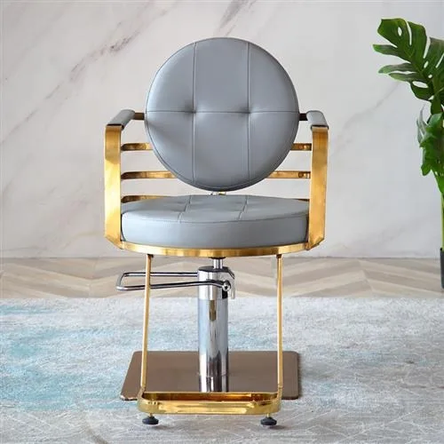 Luxury Beauty Hair Salon Gold Metal Frame Barber Chair Adjustable Rotating Hydraulic Hairdressing Chair for Salon