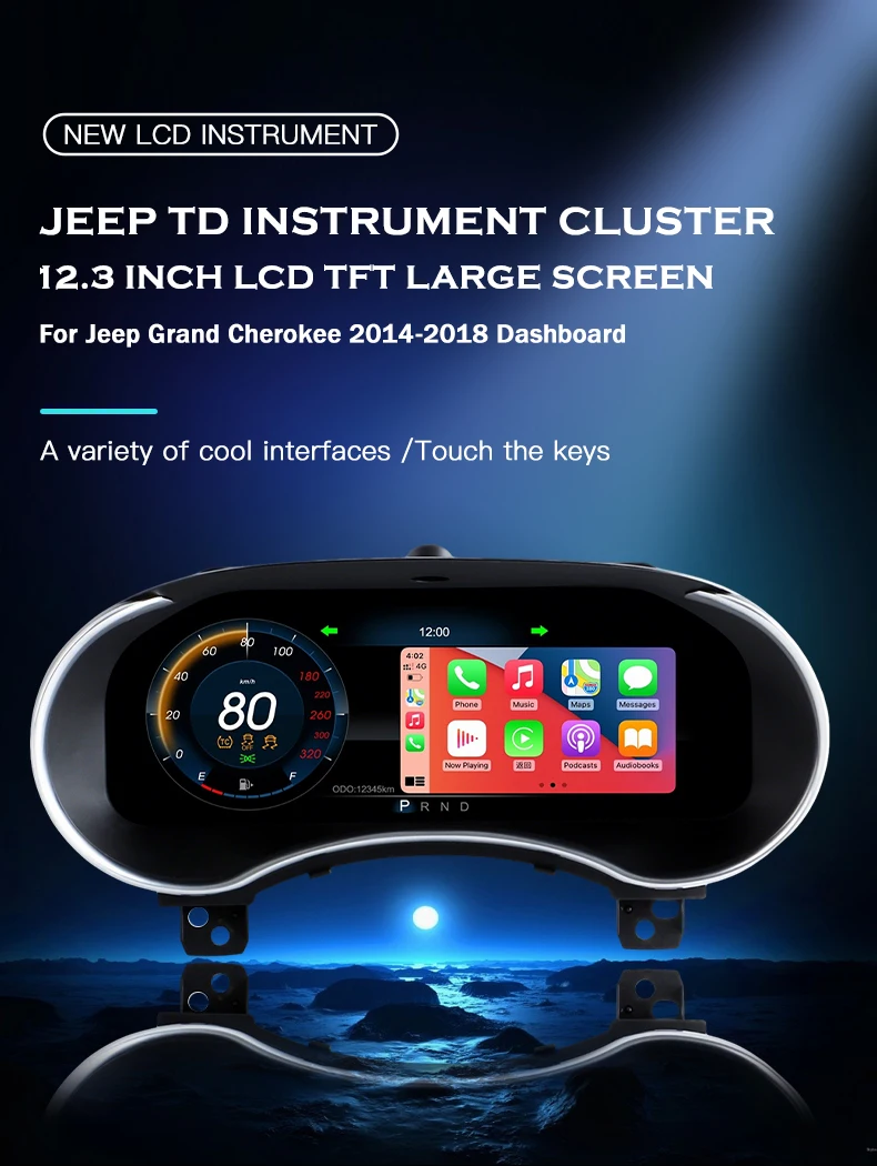 Digital Instrument Cluster for Jeep Grand Cherokee 2014-2018 Speedometer,Dashboard,Gauge,12.3’' HD LCD IOS Carplay Android Auto