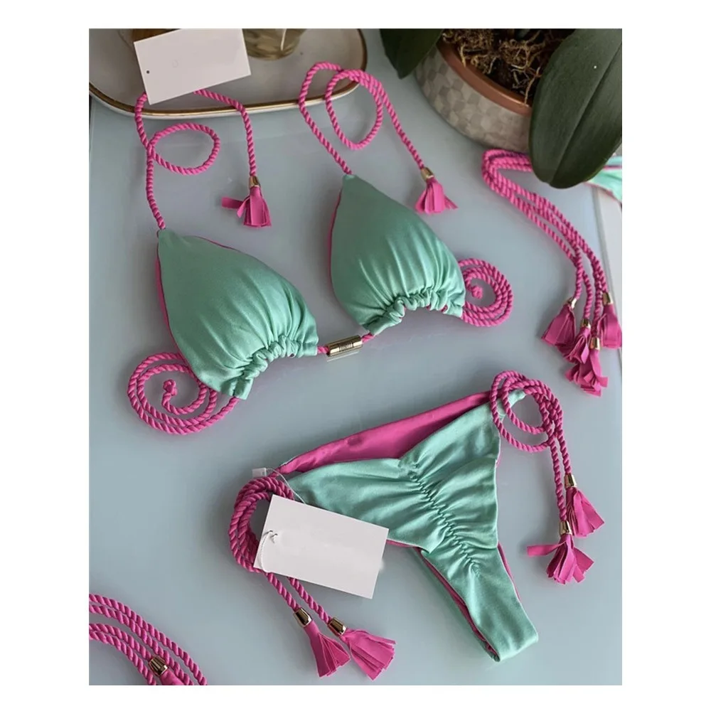 

2025 Bikini Set - Sexy Solid Color Swimwear with Adjustable Ties, Women's Beachwear (bikinis de mujer / купальник)