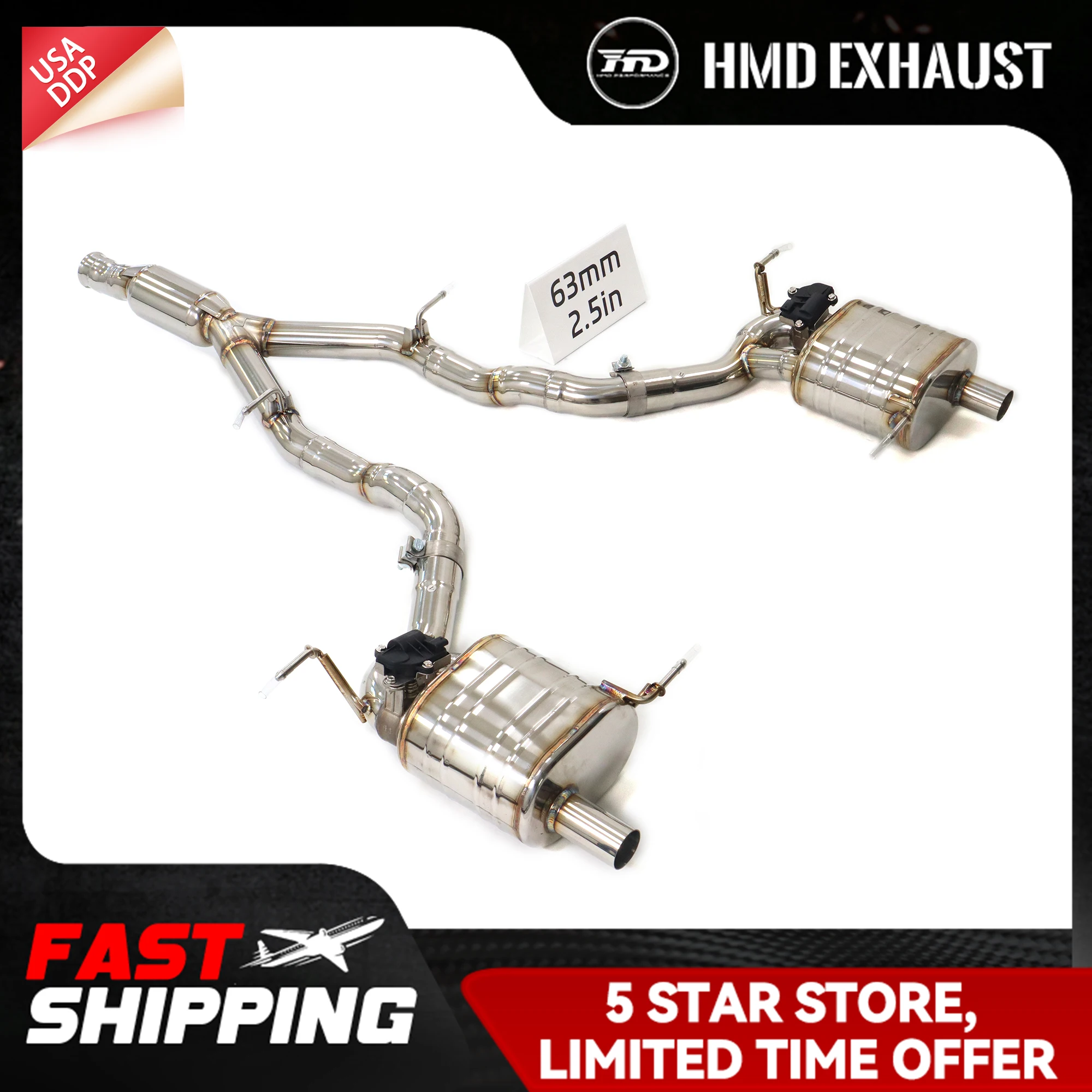 

HMD для Mercedes Benz SLK200 R230 SS304 Catback Выхлопная труба Длительный срок службы Увеличение диаметра трубы Электронный клапан