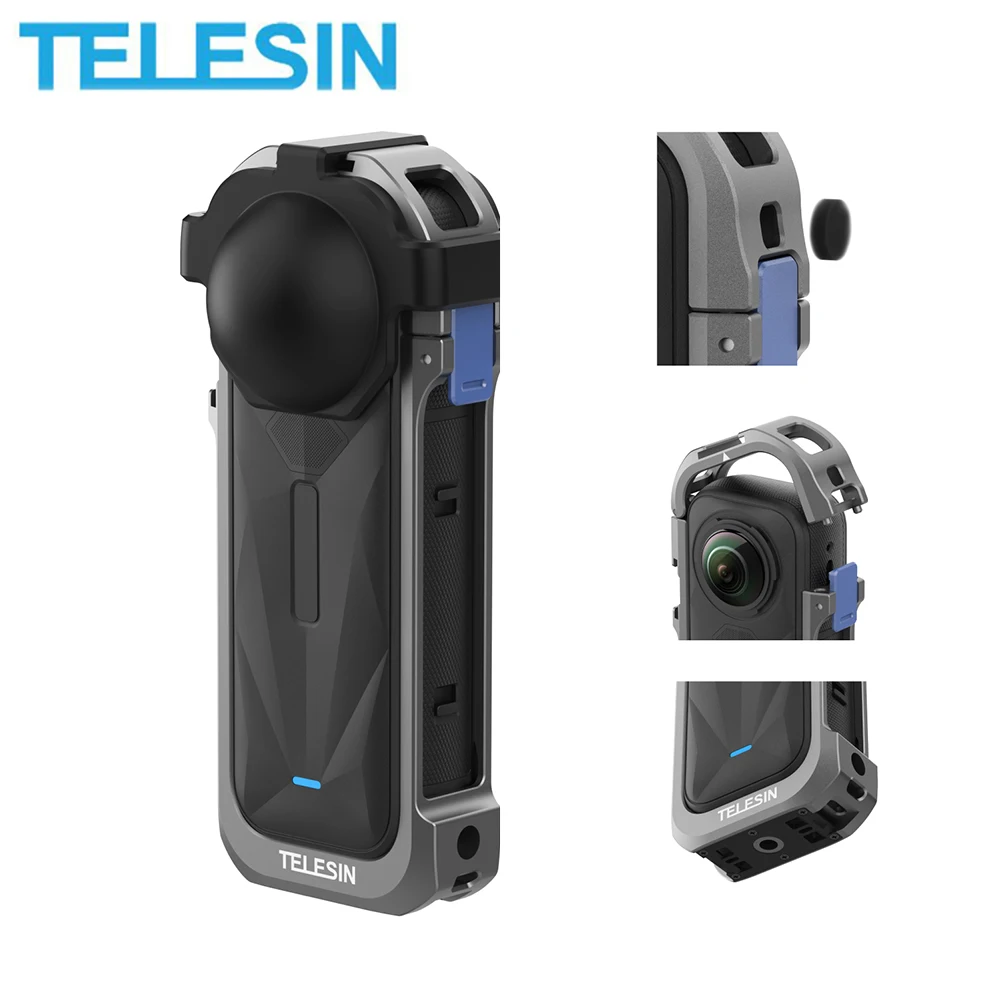 TELESIN Metal Protective Frame with Len Cover All-Round Rabbit Cage Protective Housing Storage Case for Insta360 X5 Accessories