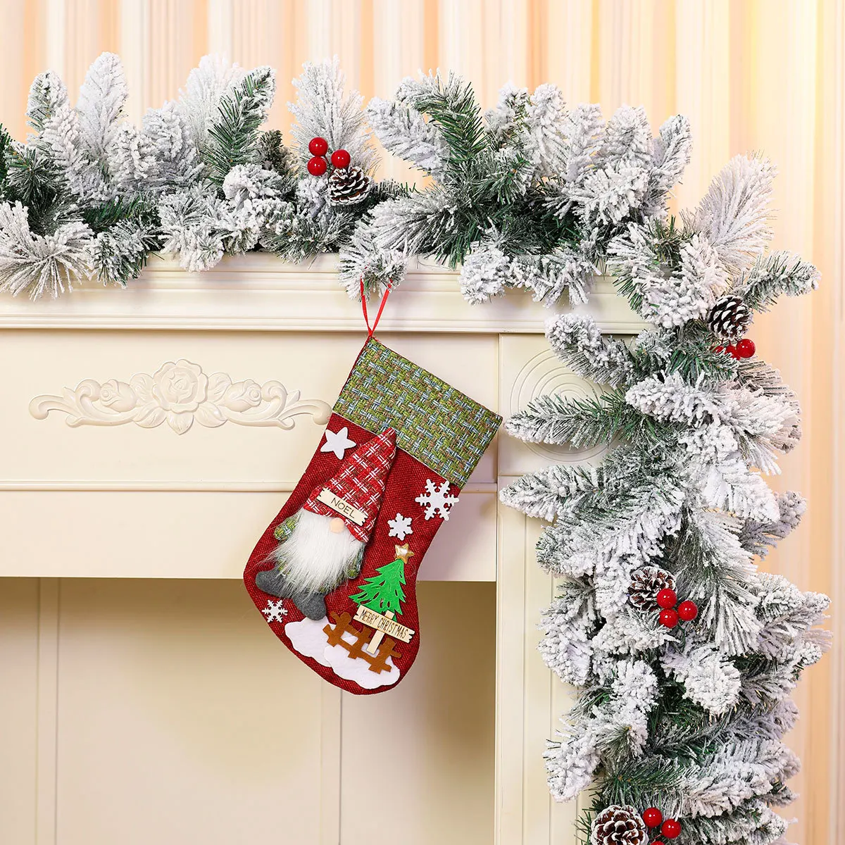 Christmas Stockings Large Capacity Christmas Ornament Sock Faceless Old Man Doll Three-dimensional Christmas Linen Socks - Image 6