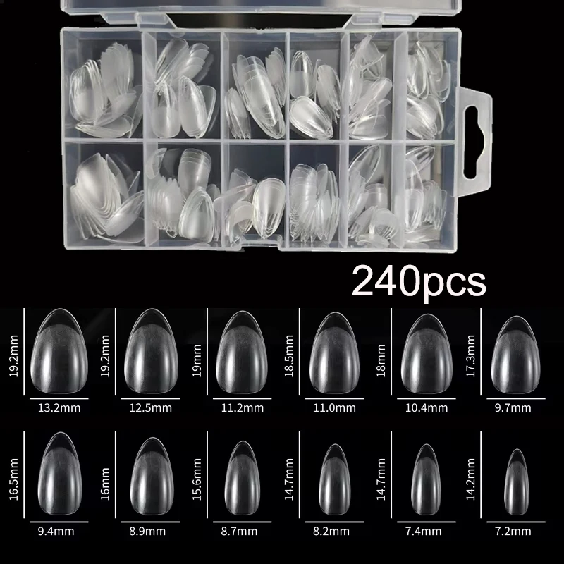 240 piezas por caja uñas postizas almendra XXS mate, cobertura completa, gel suave, perfectas para lechos ungueales extra cortos 2
