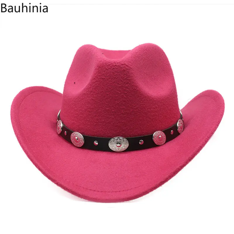 Bauhinia Vintage Western Cowboy Hat For Men Autumn Winter  Wide Brim Felt Fedoras Hats Cowgirl  Church Women Hat