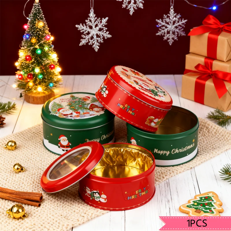 صندوق قصدير عيد الميلاد متعدد الاستخدام من YY، حاوية معدنية مستديرة من سانتا كلوز لبسكويت الحلوى، تغليف الهدايا وعلب تخزين المنزل