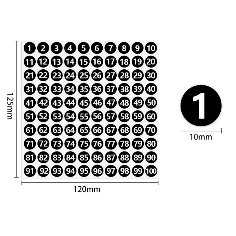 100 ورقة 1-100 تسميات عدد ملصقات ذاتية اللصق 10 مللي متر طلاء الأظافر اللون فرز ملصقات مقاوم للماء DIY بها بنفسك الملابس حجم التسمية