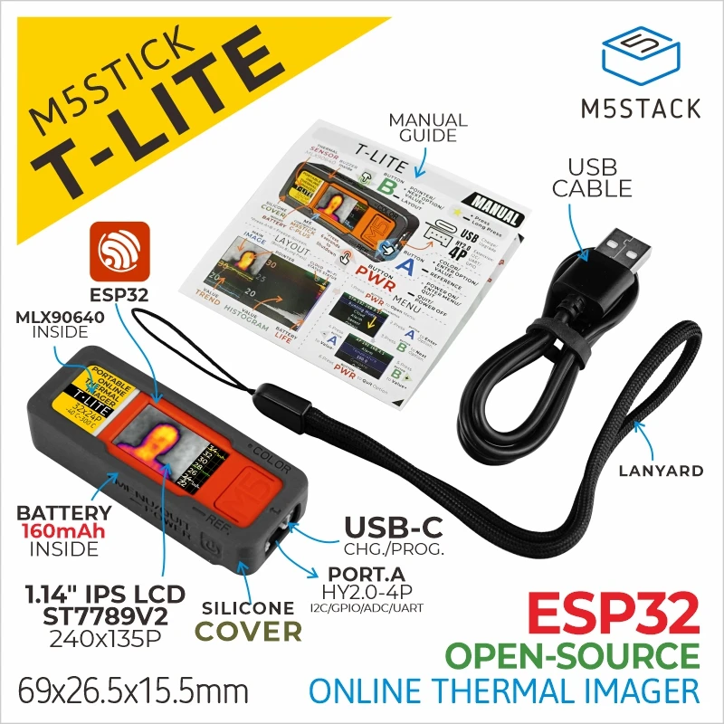 Imagem -02 - Oficial M5stick T-lite Câmera Térmica Dev Kit Mlx90640 M5stack