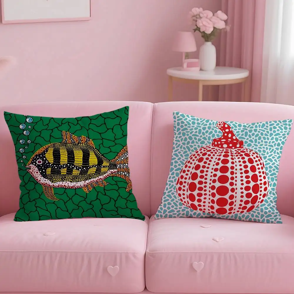 Fashion K-Kusama Yayoi Art Pillow Case Anti-dustmite Pillowcase Invisible Zipper Silky Short Plush Sofa Cushion Cover