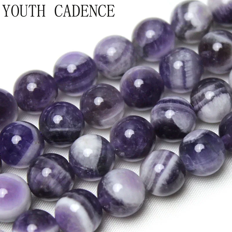 Perles rondes en pierre naturelle, couleur violette améthystes, perles d'espacement amples, pour la fabrication de bijoux à faire soi-même, 15 pouces, brin 4 6 8 10 12MM