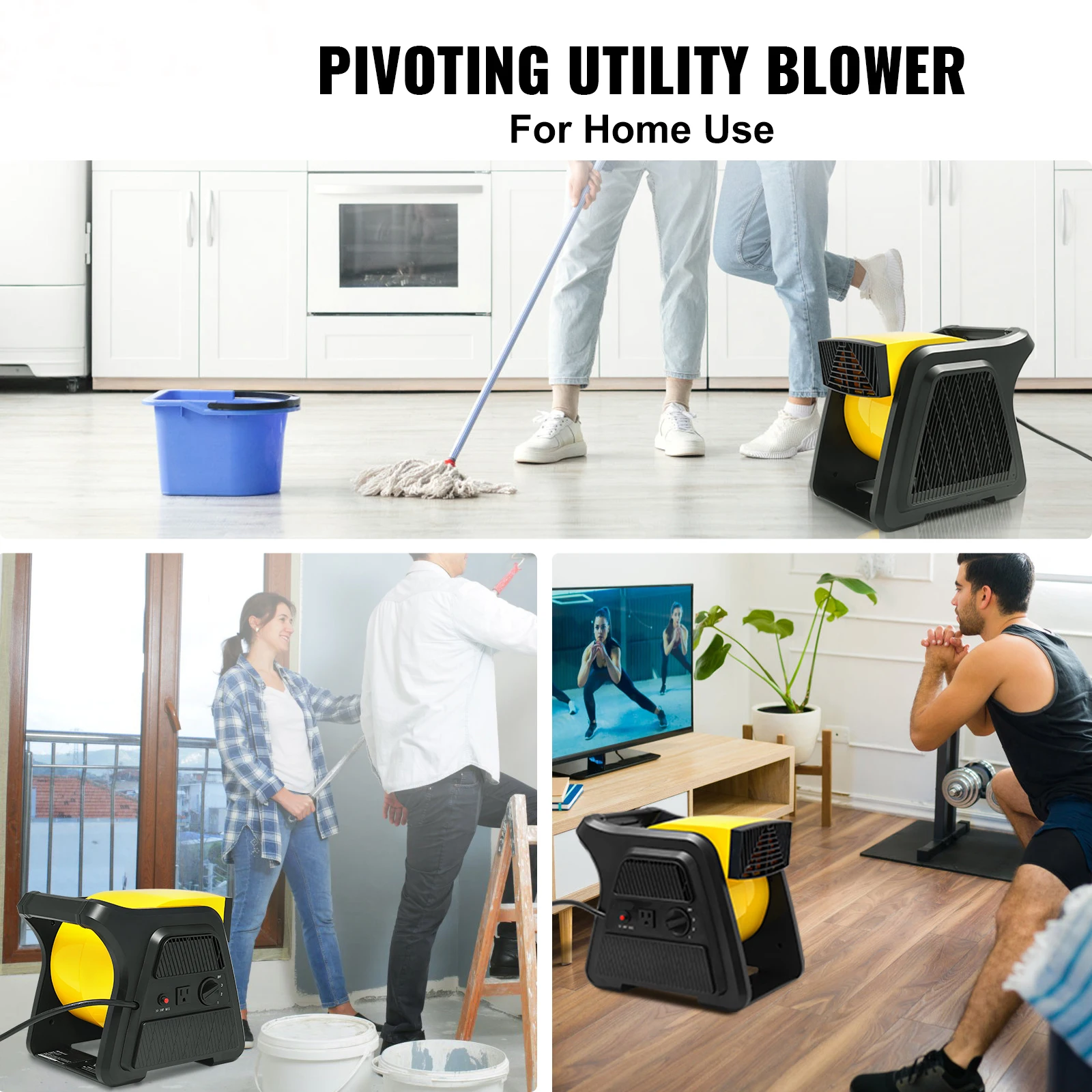 SucceBuy Draaibare ventilator 600 CFM Vloerblazer met hoge snelheid 300 °   Blaashoek Luchtverplaatser voor drogen, koelen, ventileren