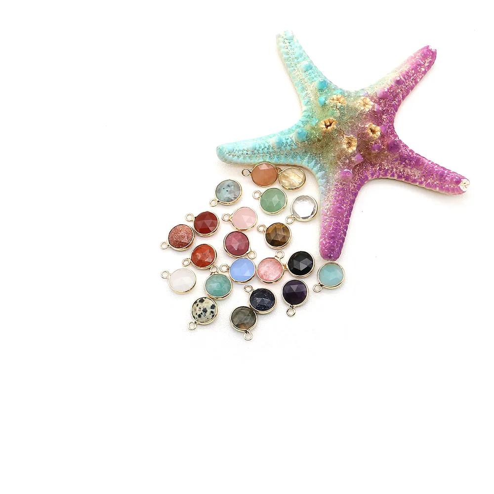 

2pcs Faceted Natural Stone Round Agate Pendant Tiger Eye Stone Rose Quartz Charm for Jewelry Making DIY Bracelet Necklace Gifts