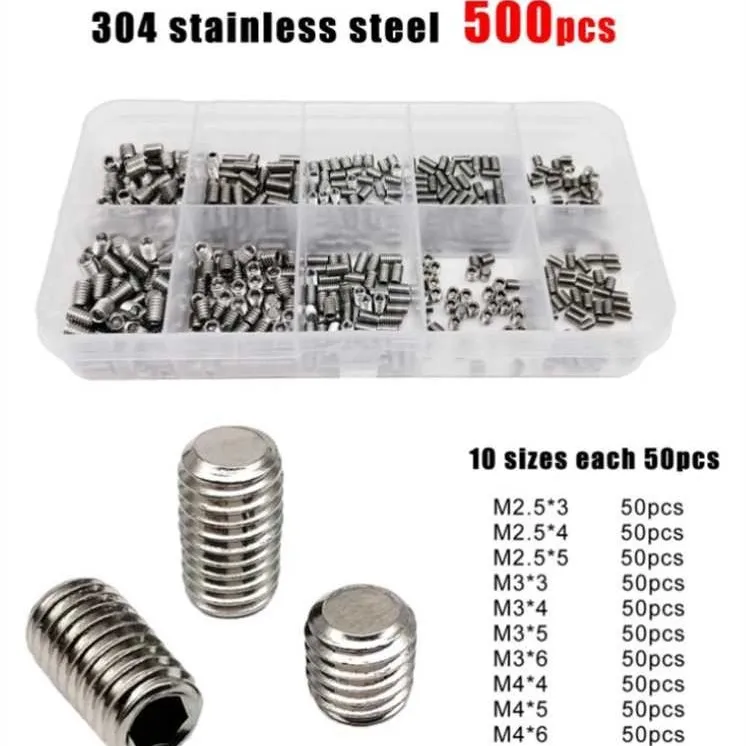 500PCS DIN916 Flat End Machine Meter Hexagon Round Head Screw M2.5 M3 M4 Stainless Steel 12.9 Carbon Steel