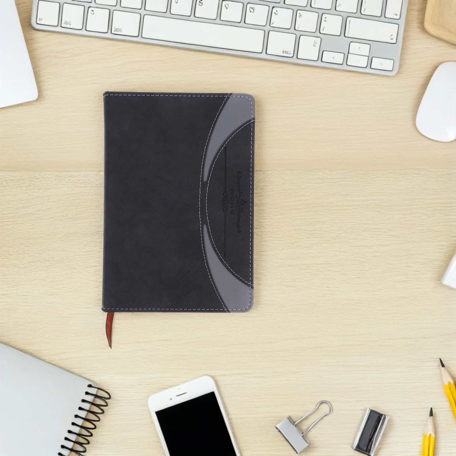 

2026 Pu Diary Notebook A5 Lined Journal Black Hardcover Planner With Monthly Index Tabs Tracker Organizer For Men Women