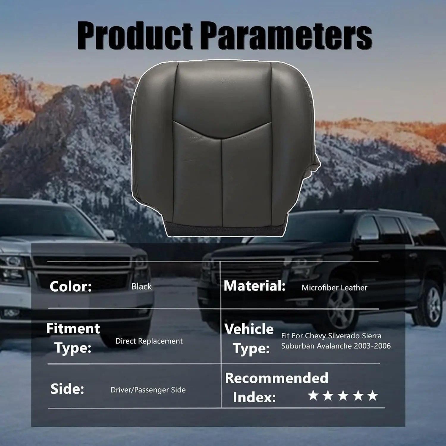 Driver & Passenger Side Bottom Replacement Seat Cover Dark Gray 692 or 69i Compatible with Chevy Silverado Tahoe Suburban Avalan