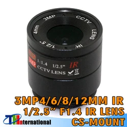 HD IP USB 카메라 및 보안 카메라용 CS 렌즈, CCTV CMOS CCD 칩셋, F1.4, 1/2.5 인치, HD 3MP, 4mm, 6mm, 8mm