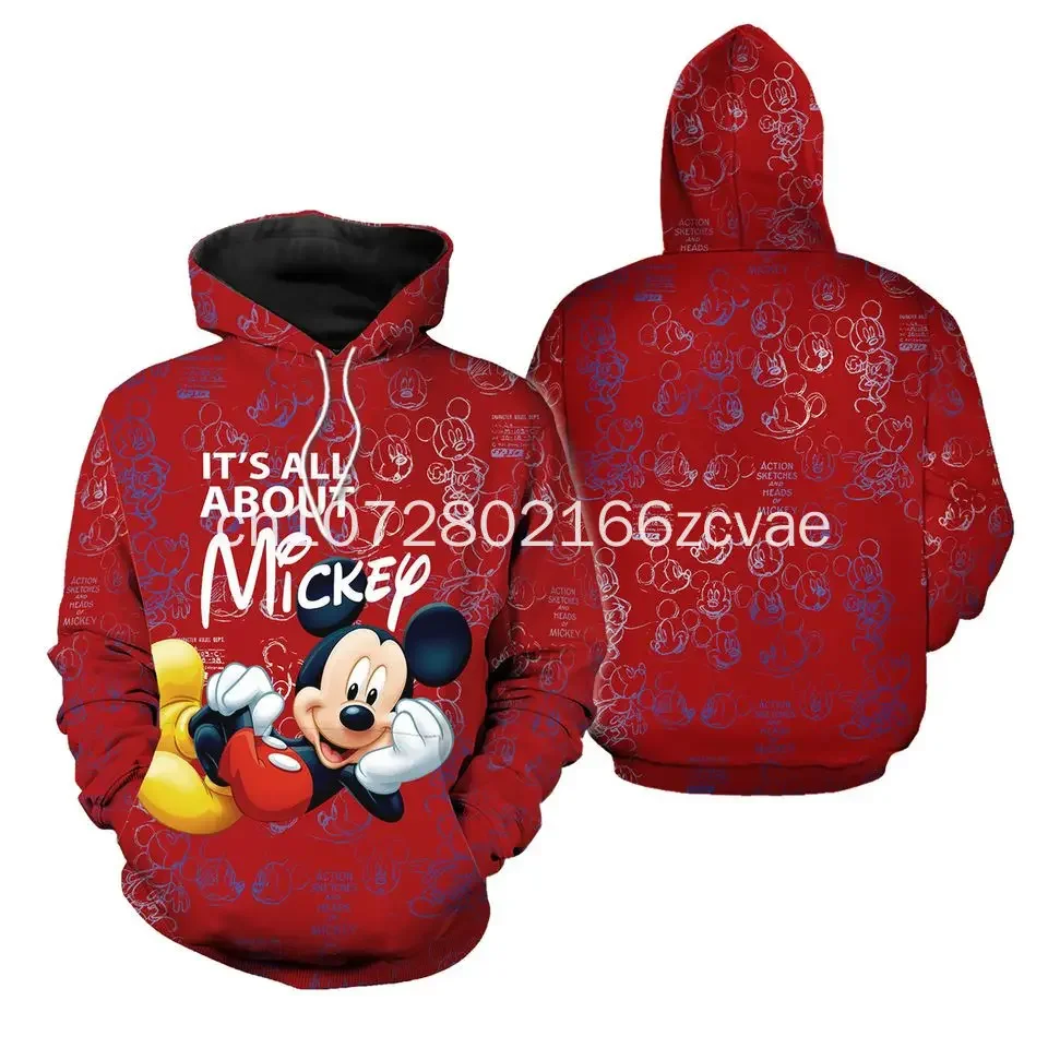 Disney-Sudadera con capucha de Mickey 3d para hombre, chaqueta de manga larga con bolsillo y cremallera, camisa de Minnie Mouse, 2024