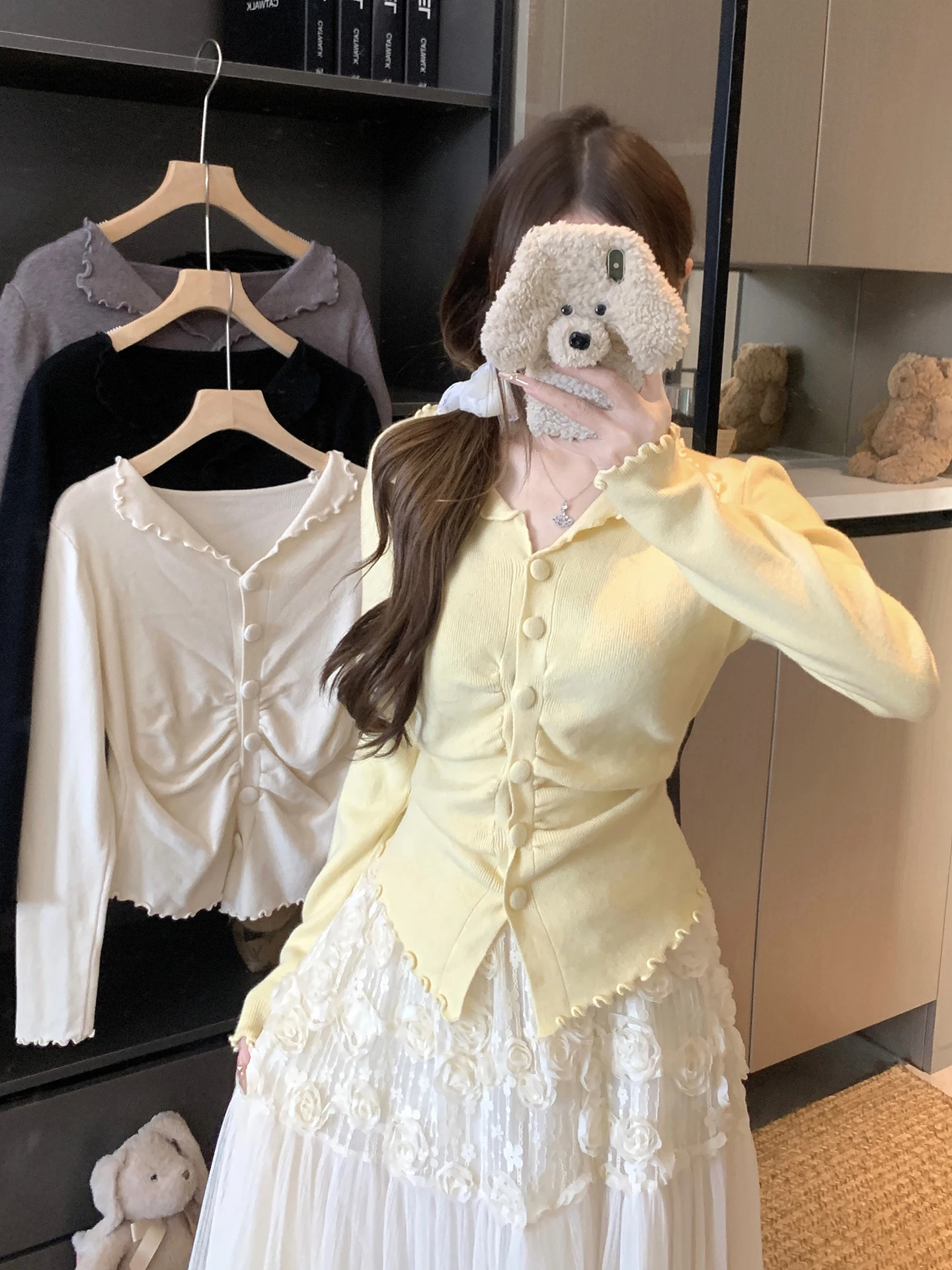 

Желтый открытый кардиган больших размеров с v-образным вырезом, женский свитер-кардиган, новинка 2025 года, утягивающий вязаный базовый топ Faion Commute Sle