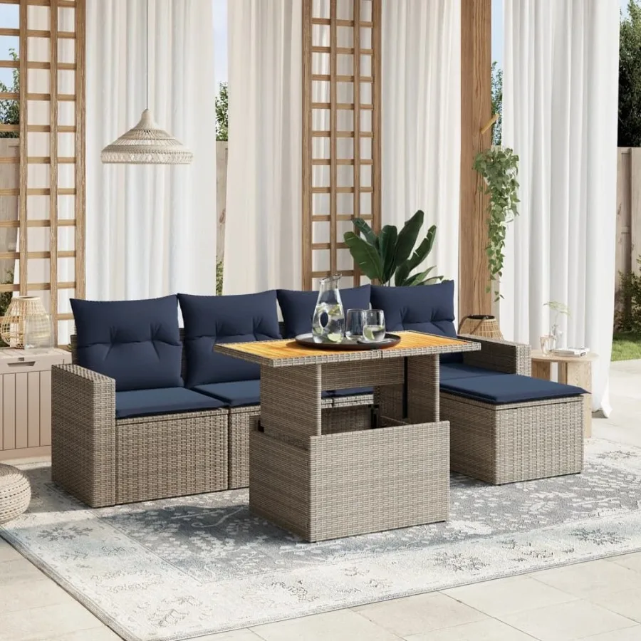 

6 Piece Patio Sofa Set with Cushions Gray Poly Rattan