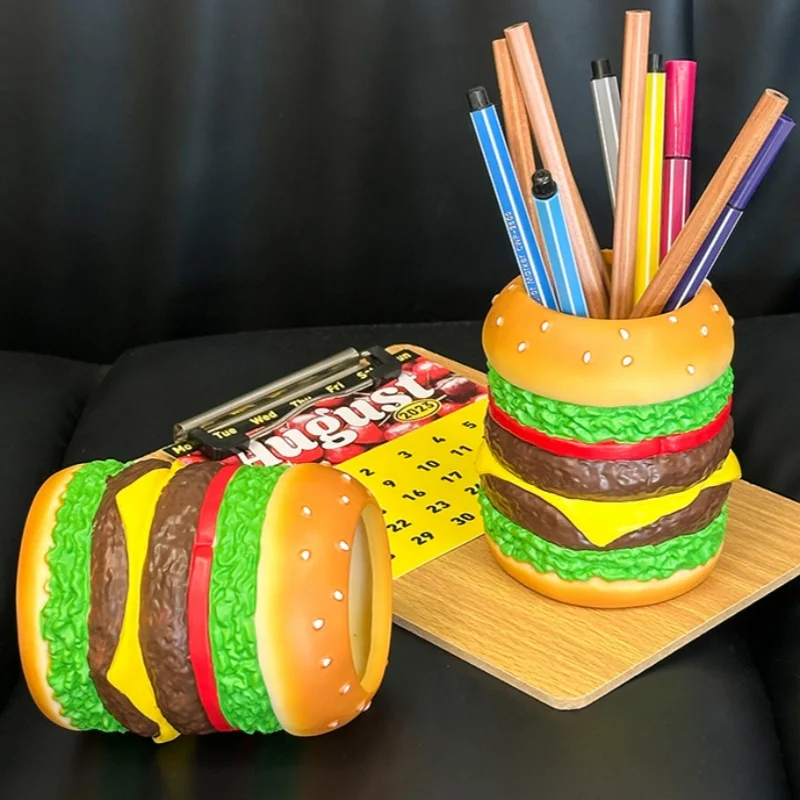 

Delicious Burger Pen Holder Cute Burger Pen Holder Bedroom Desk Decoration Storage Organizing Pen Holder Gift Toy
