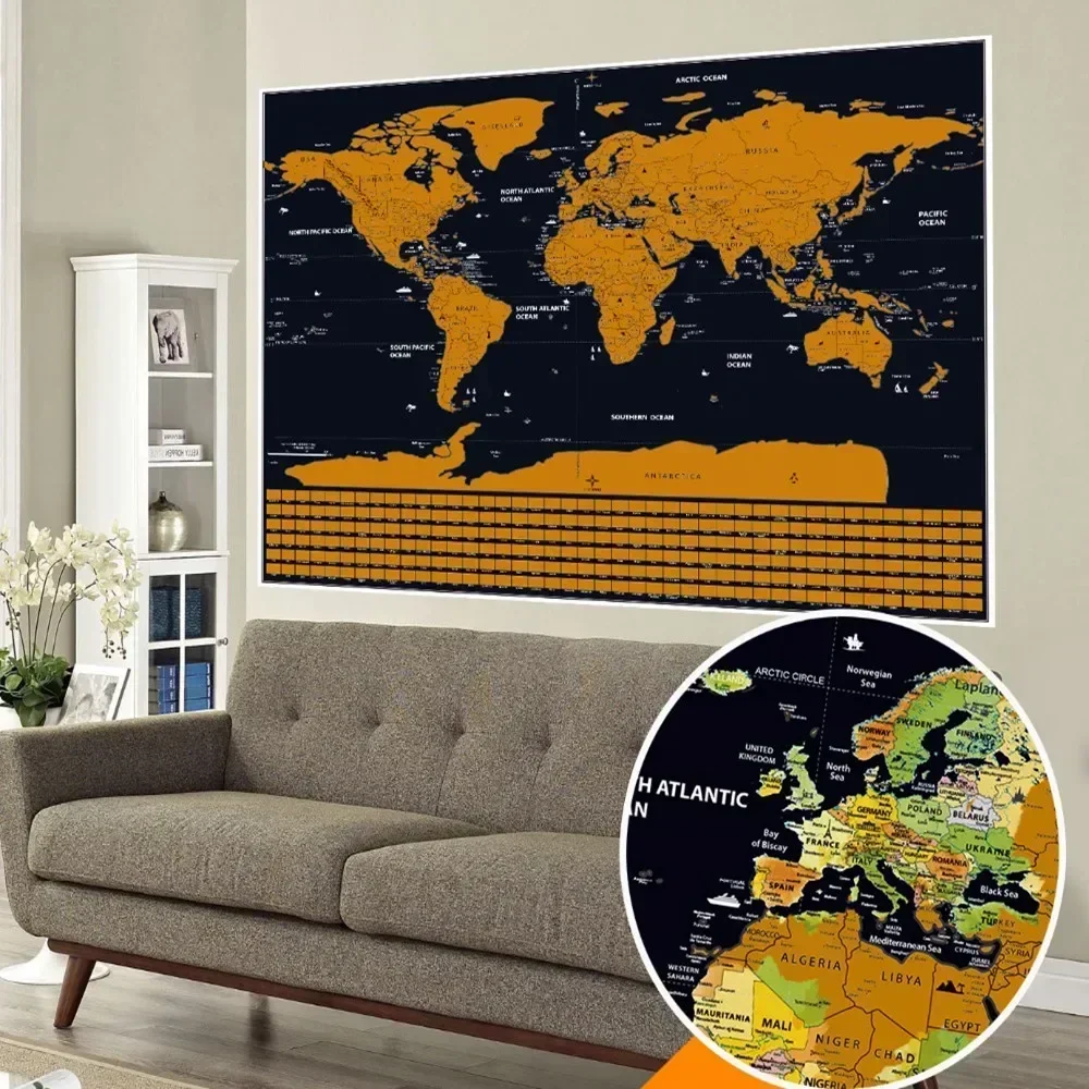 Scratch off Global Maps Poster with National Flags and Stunning Gold Foil – Deluxe Scratch Maps A Must-Have for Travel Lovers B0