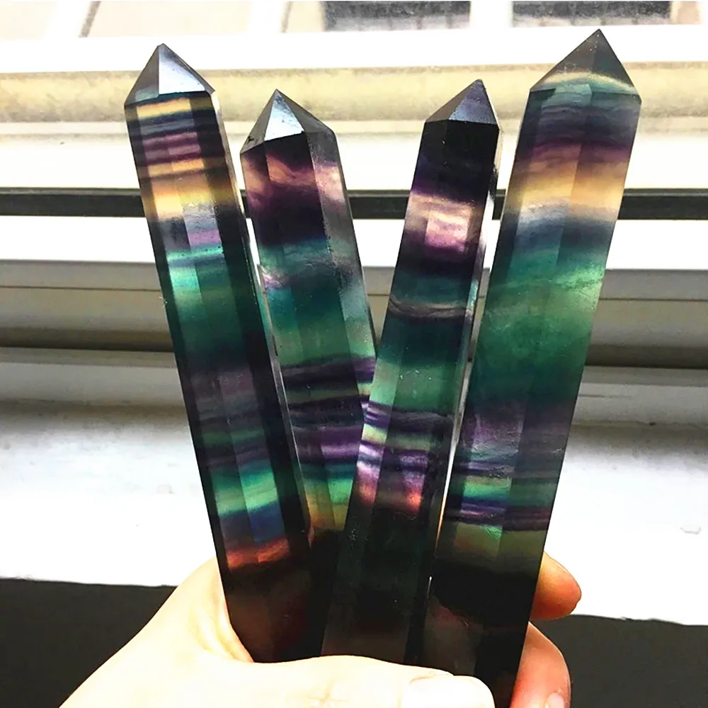 Natural Energy Quartz Crystal Rainbow Fluorite Magic Stick Point, Reiki Square Tablet, Chakra Healing Point