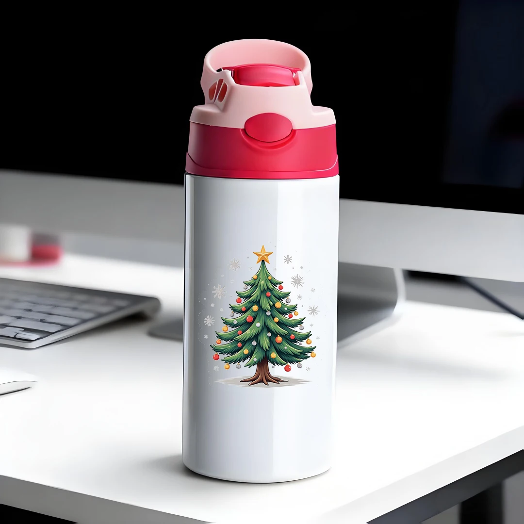 

304 stainless steel thermal cup cartoon Christmas tree pattern childrens straw cup a creative Christmas gift that keeps you