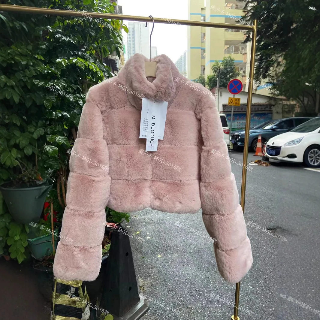 Dames dik namaakbont ritsjack korte jas elegante coltrui met lange mouwen jassen warm casual normale harige jassen winter