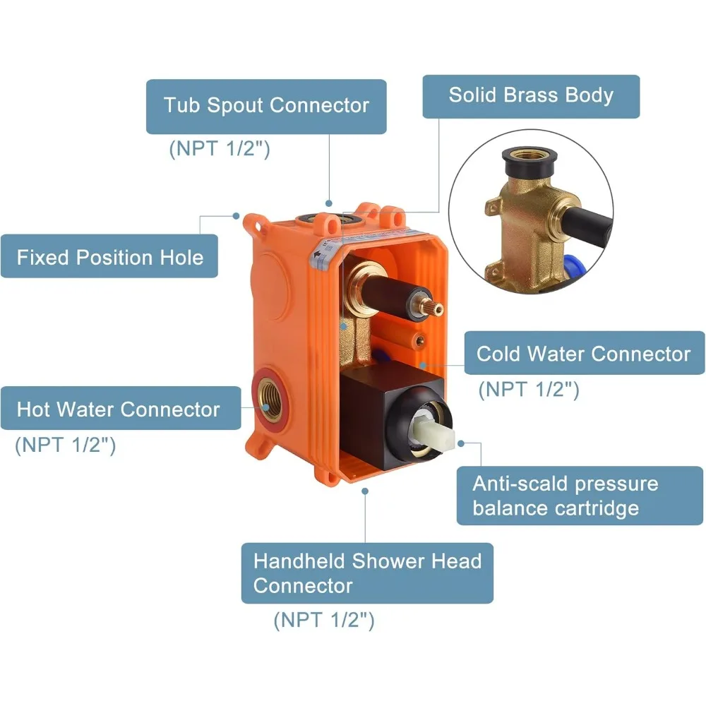 مجموعة صنبور حوض استحمام بمقبض واحد مع بخاخ محمول، صنبور حوض استحمام مثبت على الحائط لتجربة الاستحمام الفاخرة