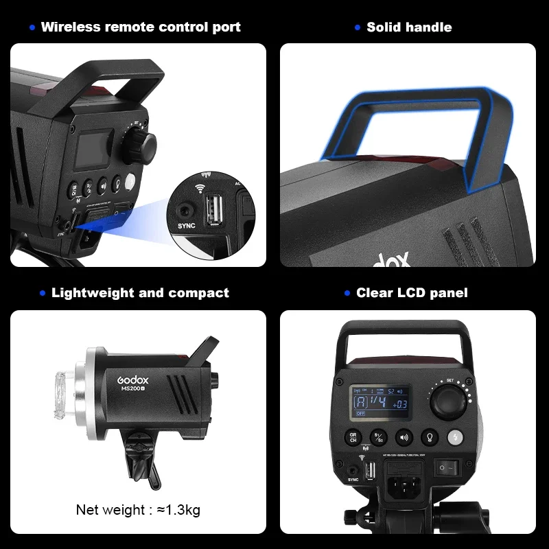 New Godox MS200V/MS300V LED Studio Flash Built-in 2.4G Wireless Receiver Lightweight Compact Bowens Mount LED Modeling Lam