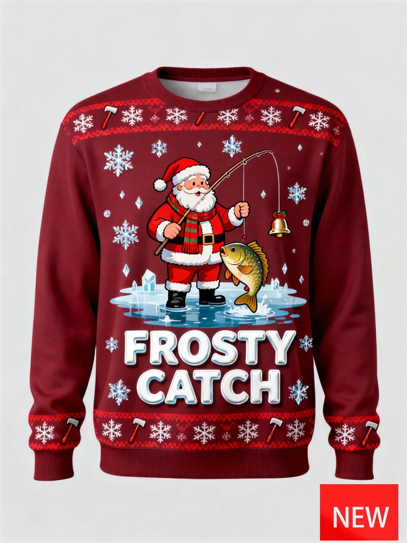 

Fashion Ugly Christmas Sweater For Men Women Clothes Santa Claus Fishing Pattern Sweatshirts Men's Holiday Party Xmas Tracksuits