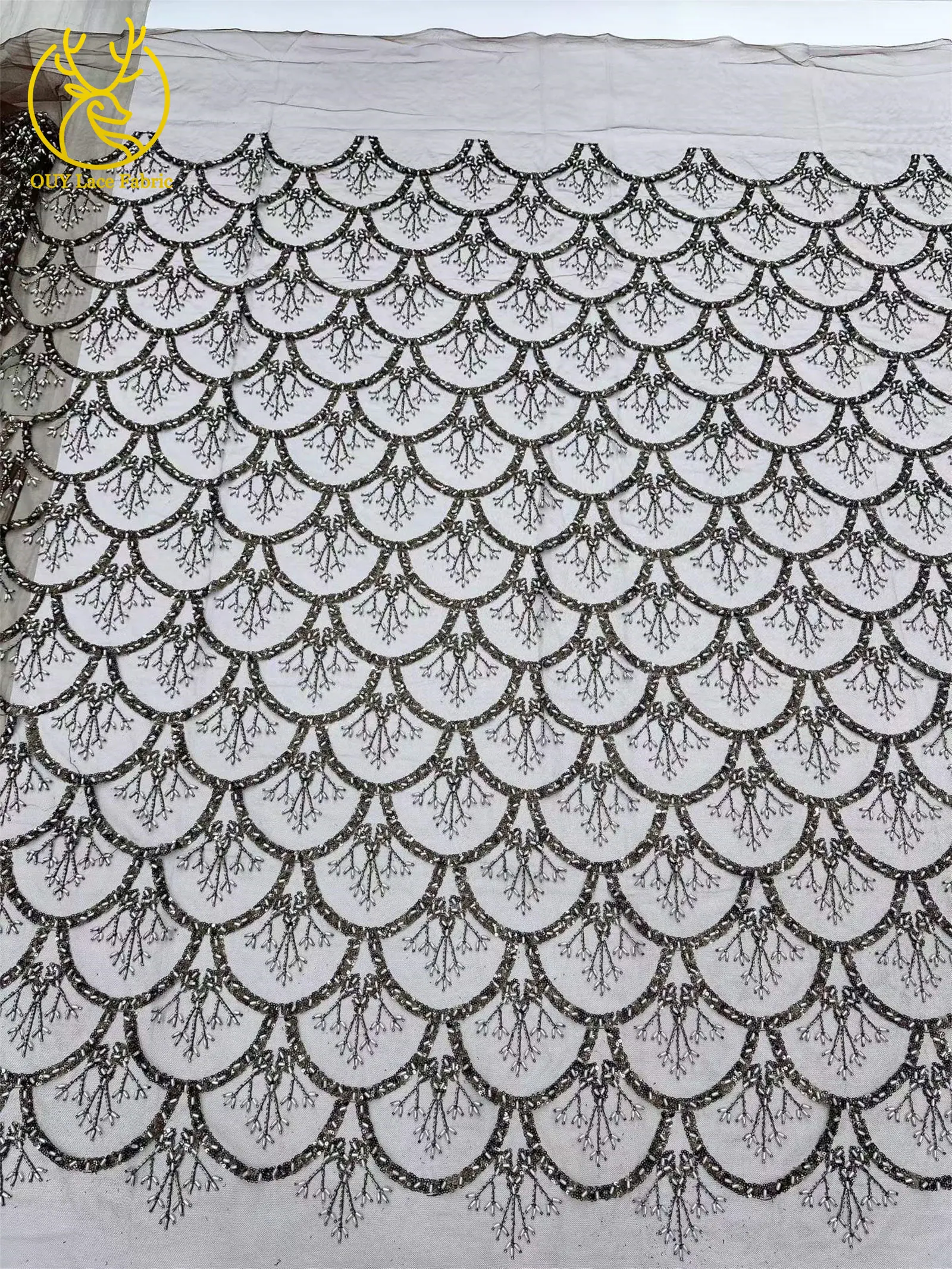 5 Yards französischer Pailletten-Spitzenstoff, afrikanischer Spitzenstoff, nigerianischer Tüll-Mesh-Spitzenstoff für Braut, Hochzeit, Heimdekoration – Detail 17