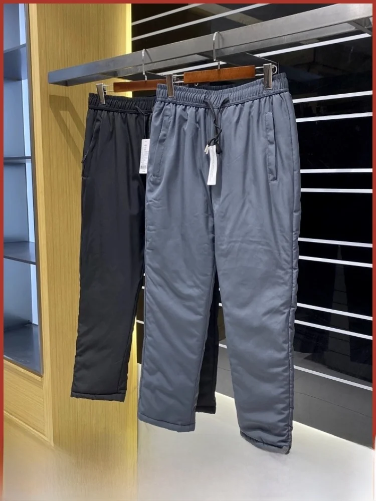 

Thiened Fce Winter Straight Leg Casual Pants Elastic Waist Youth Faion Warm Not Puffy Men's Cotton Trousers