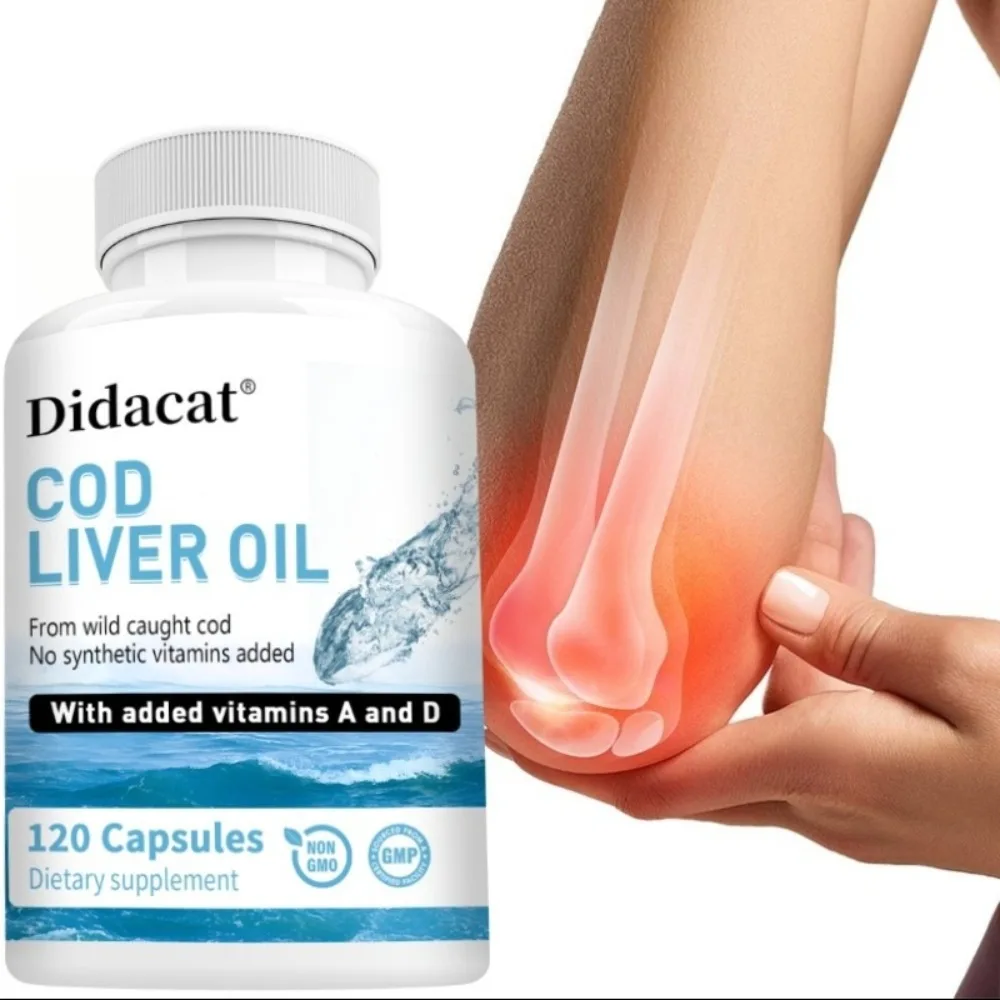 Cod Liver Oil Capsules Vitamins A & D and DHA Support Stress Relief, Strengthen The Brain, Bones,Improve Memory and Intelligence