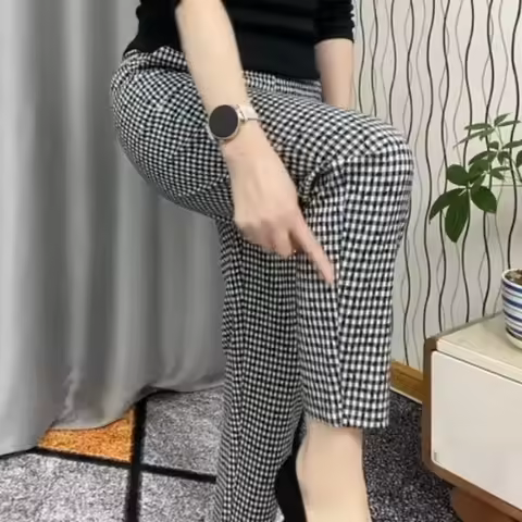 High Quality Elastic Grid Small Leg Pants with Soft and Comfortable Fabric Stylish and Versatile Pants