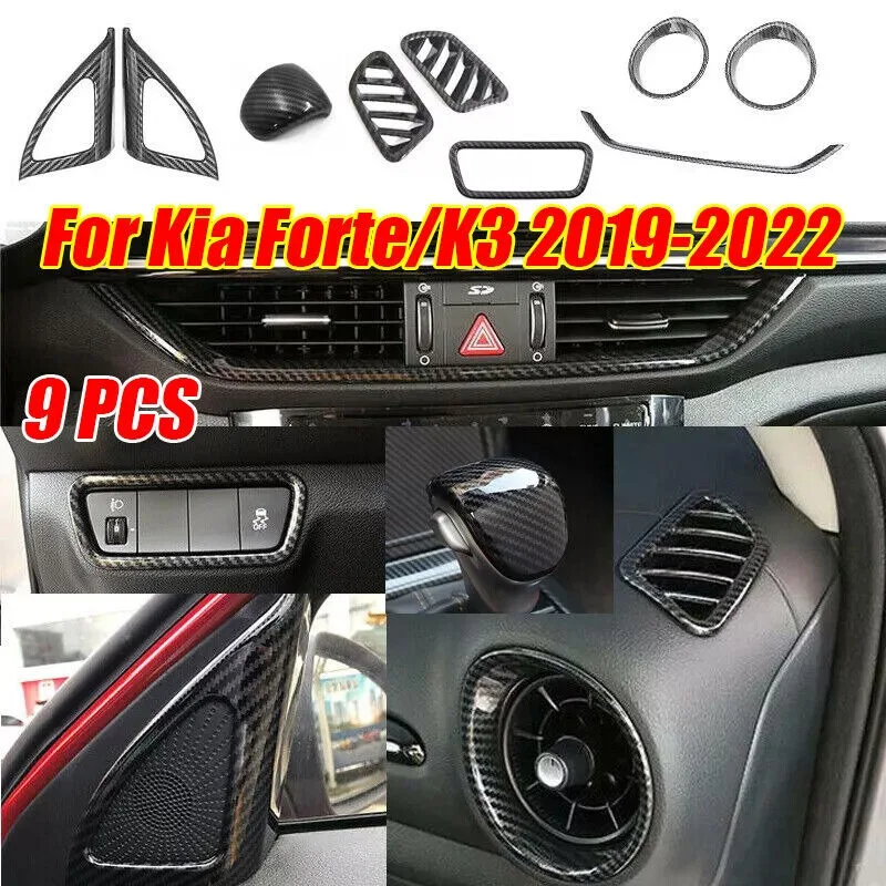 9x ABS Carbon Fiber Pattern Interior Full SET Trim For Kia Forte/K3 2019-2022