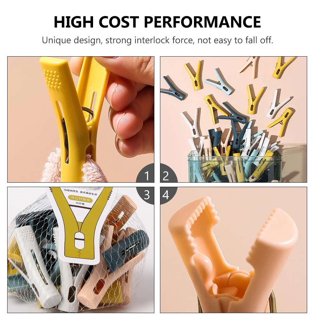 

20pcs Non Slip Windproof Drying Clips Plastic Windproof Clothes Clips Clothespin Sock Pins Home Use Assorted Colors High