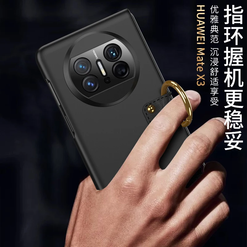 For Huawei Mate X3 Case Ultra Thin Skin Friendly Matte Metal Ring Bracket With Tempered Film Folding Shockproof Cover Accessory