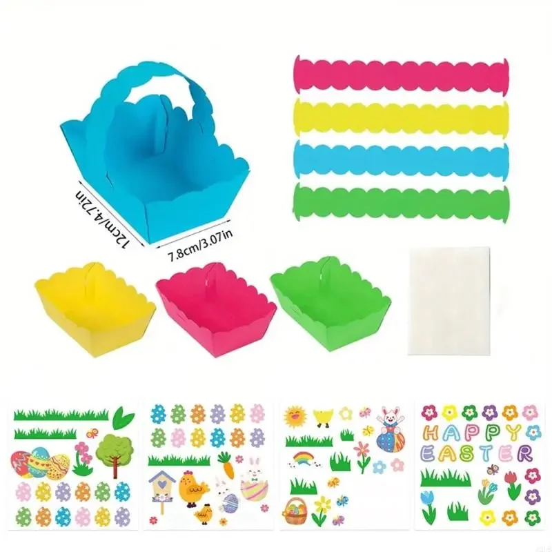 Ensemble 8 paniers pâques avec autocollants décoratifs, pour projet artisanal créatif cadeau, panier remplissage