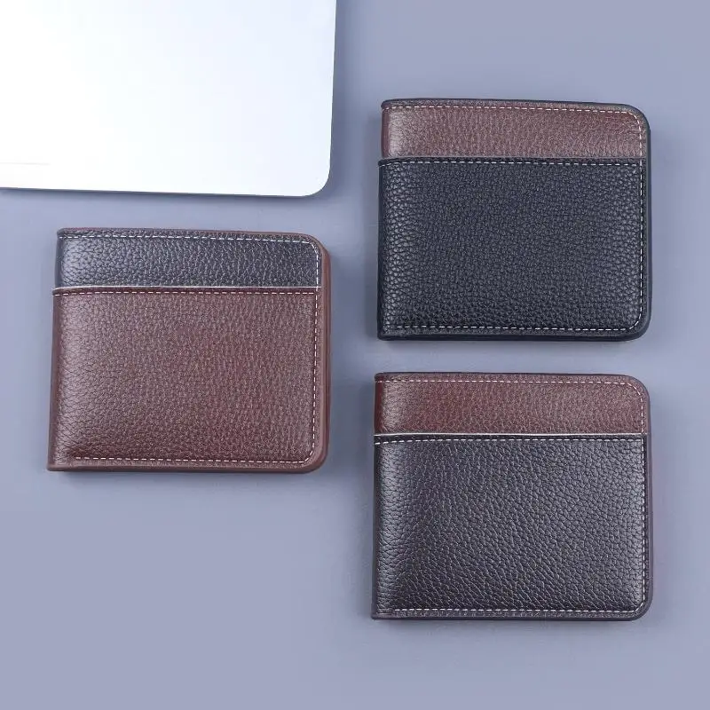 Minimalistisches Herren-Portemonnaie aus PU-Leder, Schwarz, Kaffee, große Kapazität, mehrere Fächer, zweifach faltbar, Ausweishalter, für Männer und Frauen. – Detail 4