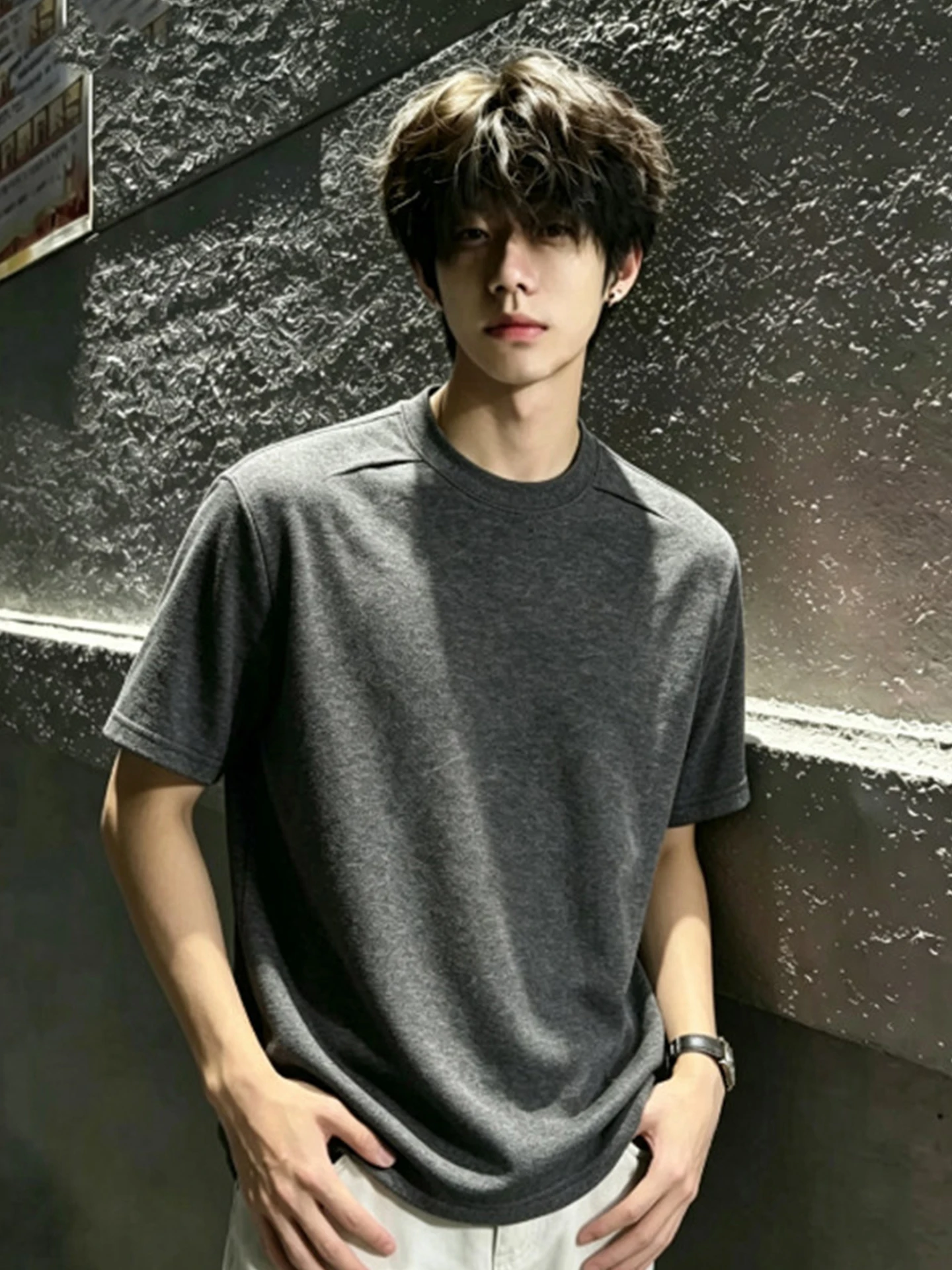 Cool Sensation Sporty Patchwork Short Sleeve T-Shirt Black Grey Soft Elastic Deconstructed Shoulder Men's Summer Fashion Casu...