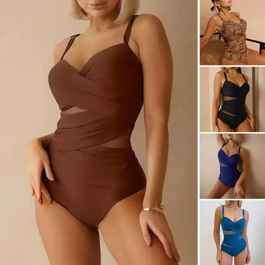 Black One-piece Swimsuit Stylish Women's Mesh One Piece Swimsuits with Tummy Control Cutout Design for Beach Pool Vacation Party