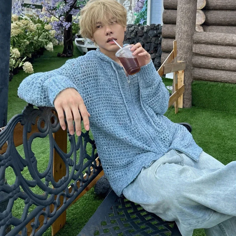 

With Zipper Jackets Casual Knitted Cardigan Male Loose Fit Men's Sweaters Harajuku Korean Popular Clothes Autumnr and Winter Y2k