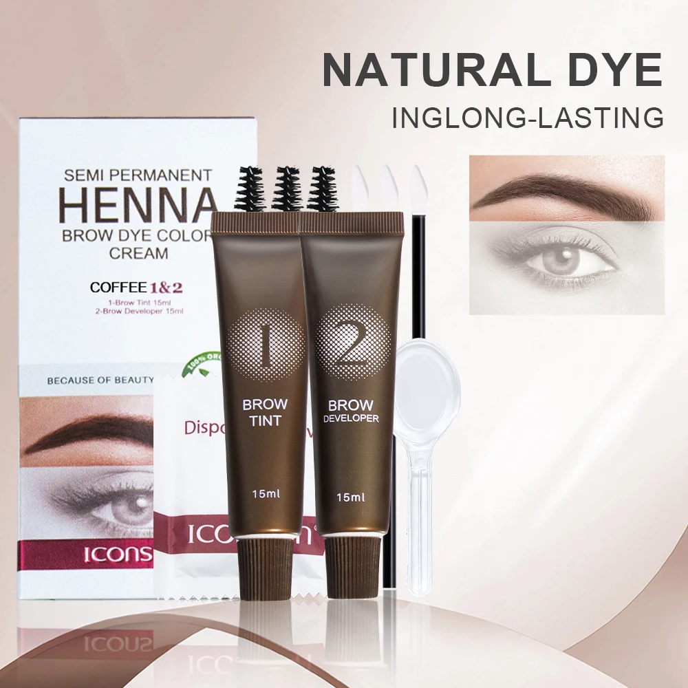 Henna Eyelash Brow Dye Tint Professional Lash Eyebrow Dye 15-Minute Fast Drying Cream Brow Semi Permanent Eyebrows Makeup Black