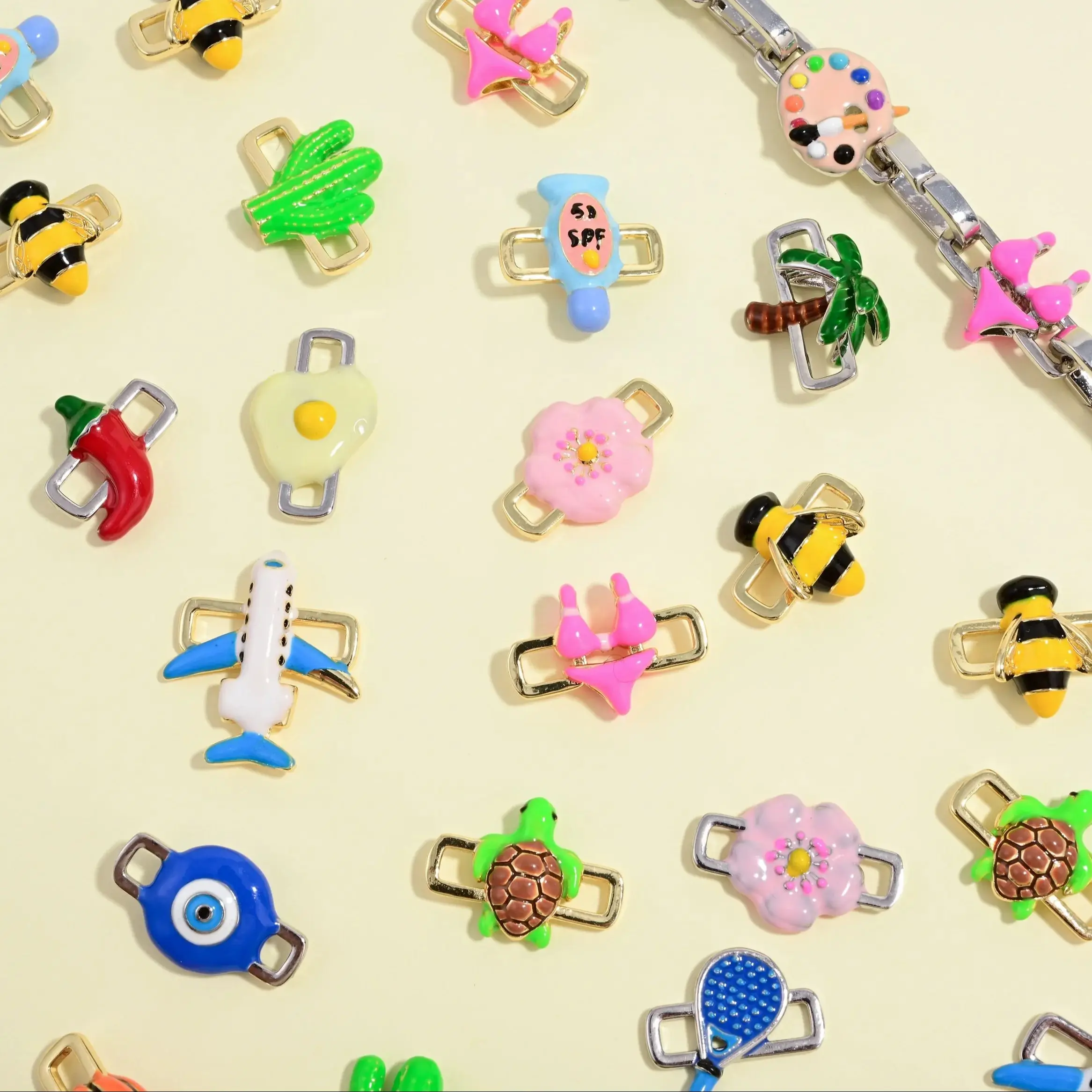 Breloque Fermoir en Laiton Plaqué Or avec Émail Goutte à Goutte, Motif Dessin Animé Charmant, Accessoire de Connexion pour la Fabrication de Bijoux Faits Main Personnalisés