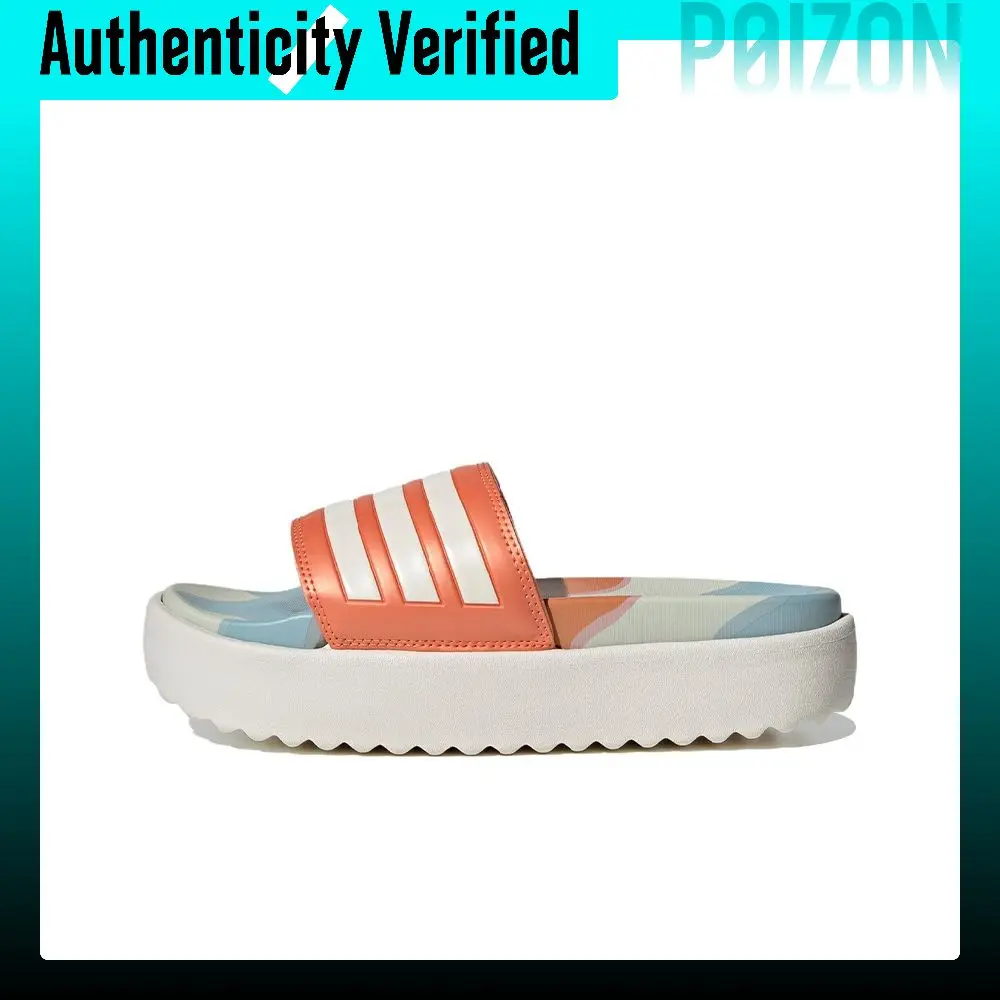 Pantuflas antideslizantes Marimekko x Adidas para mujer, color blanco y naranja, modelo HP6730.