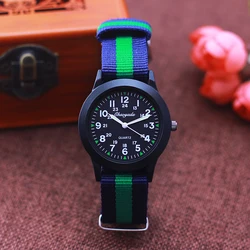 Fashion Women Man Canvas Color Stripes Strap Watches Children 24 Hours Quartz Luminous Pointer Students Cool Waterproof Watches