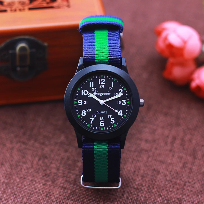 Fashion Women Man Canvas Color Stripes Strap Watches Children 24 Hours Quartz Luminous Pointer Students Cool Waterproof Watches