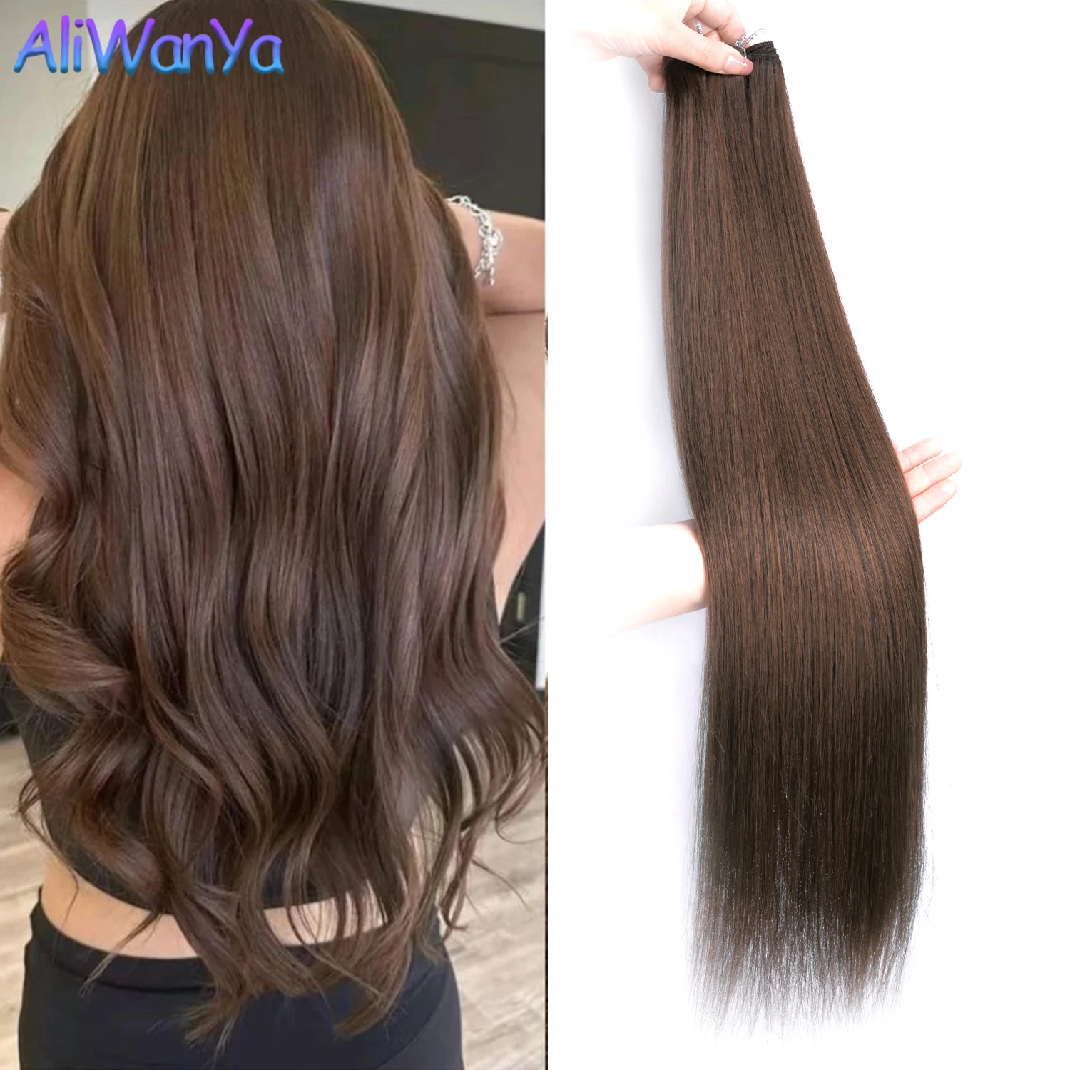 Straight Hair Bundles Extensions Smooth Ombre Imported Hair Weaving 26Inch Super Long Synthetic Straight Hair Bundle Full To End