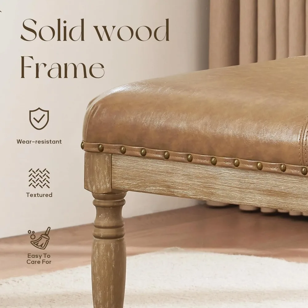 طاولة قهوة عثمانية من الجلد مقاس 33 بوصة، مسند كبير لغرفة المعيشة، مسند مربع مع رف وإطار من الخشب الصلب، منجد