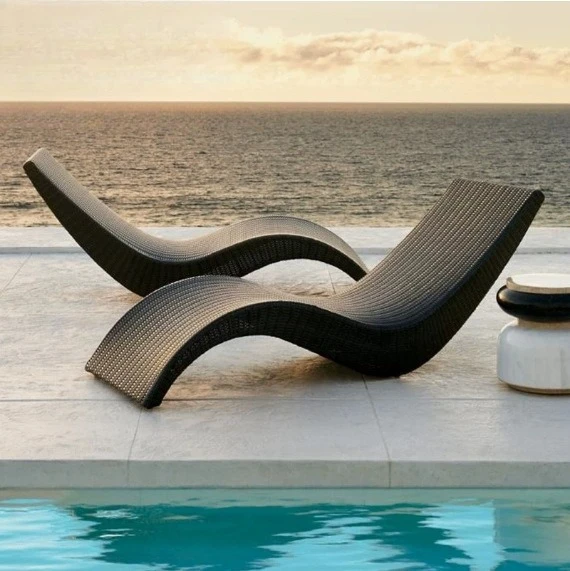 Outdoor Reclining Bed S-shaped Balcony Lounge Rattan Chair Outdoor Courtyard Lounge Chair Villa Swimming Pool Recliner Rattan